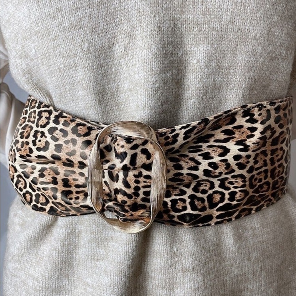 3 X  Womens Leopard Print Wide Cinch Belt